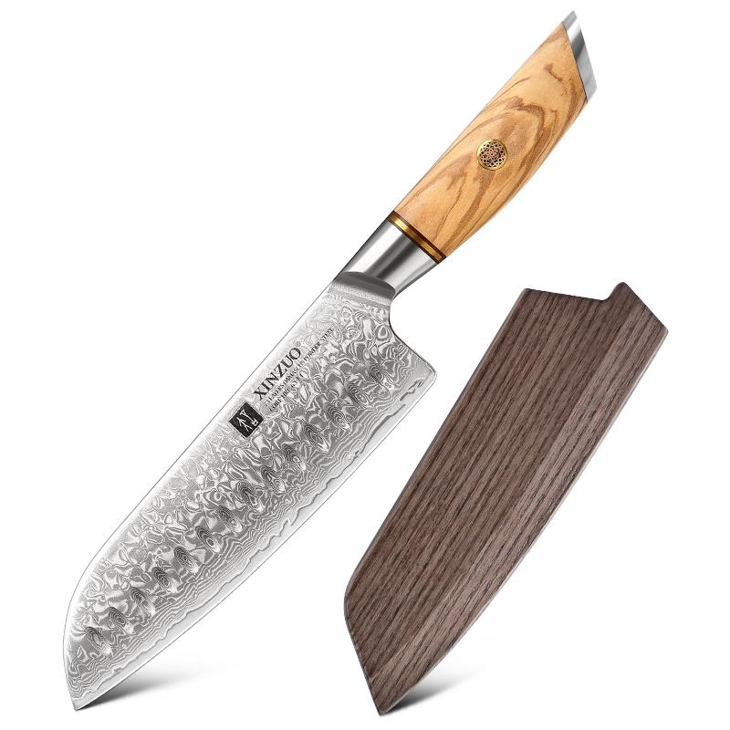 XINZUO 7'' Inch Santoku Knife 73 Layers Real Damascus Steel Pattern Knives Professional Sharp Blade Vegetable Knife Cooking Tool