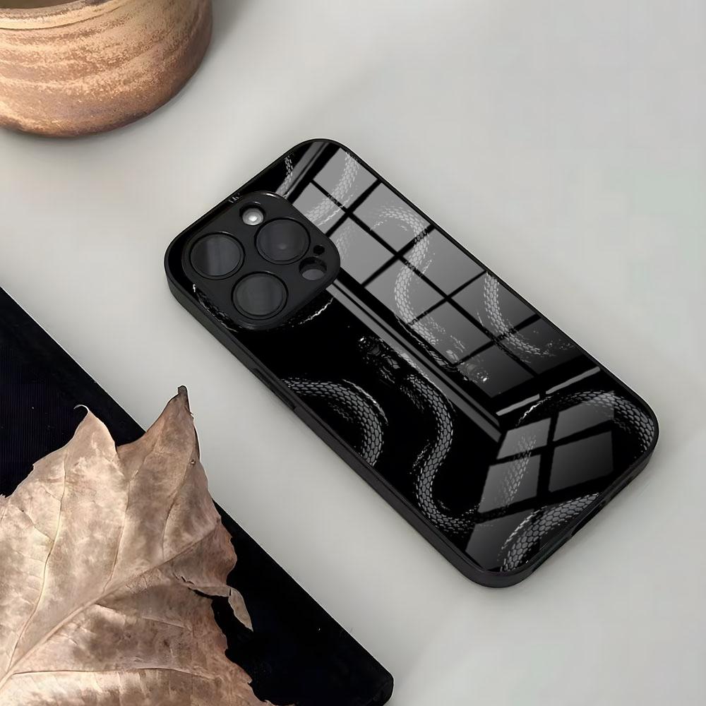 Змея Роза Череп Blvck Черный Чехол для Телефона Волновое Стекло Для IPhone17 Air 16 15 17 14 Pro Max 13 12 11 X XS XR Plus Для Samsung S 25 2