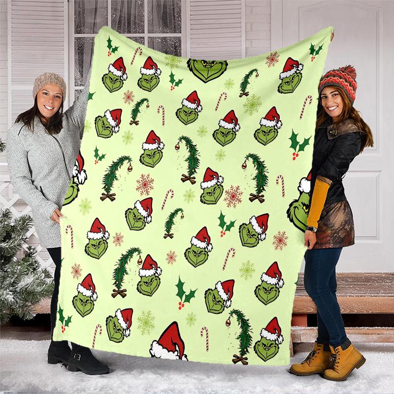 Grinch Theme Printed Blanket Perfect For Couch Bed Travel Outdoor Use Machine Washable Cozy Durable