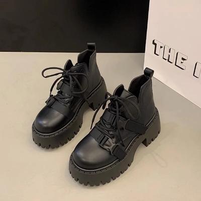 2024 Британский стиль ретро черные ботильоны для женщин весна осень 2024 новые платформы толстый каблук короткие сапоги высокие каблуки женская обувь