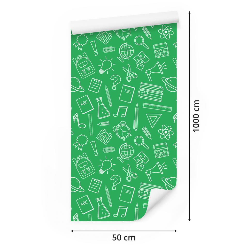 Wallpaper School Supplies Green and Mint for Living Room and Bedroom 50x1000