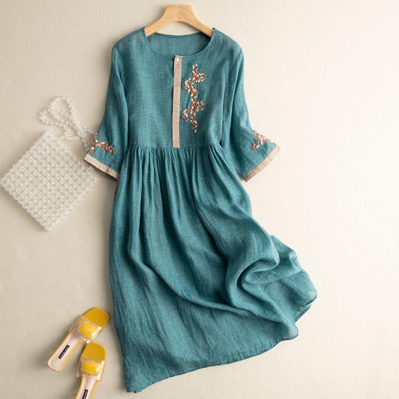 Женское летнее платье в стиле ретро с вышивкой во французском стиле с рукавами три четверти