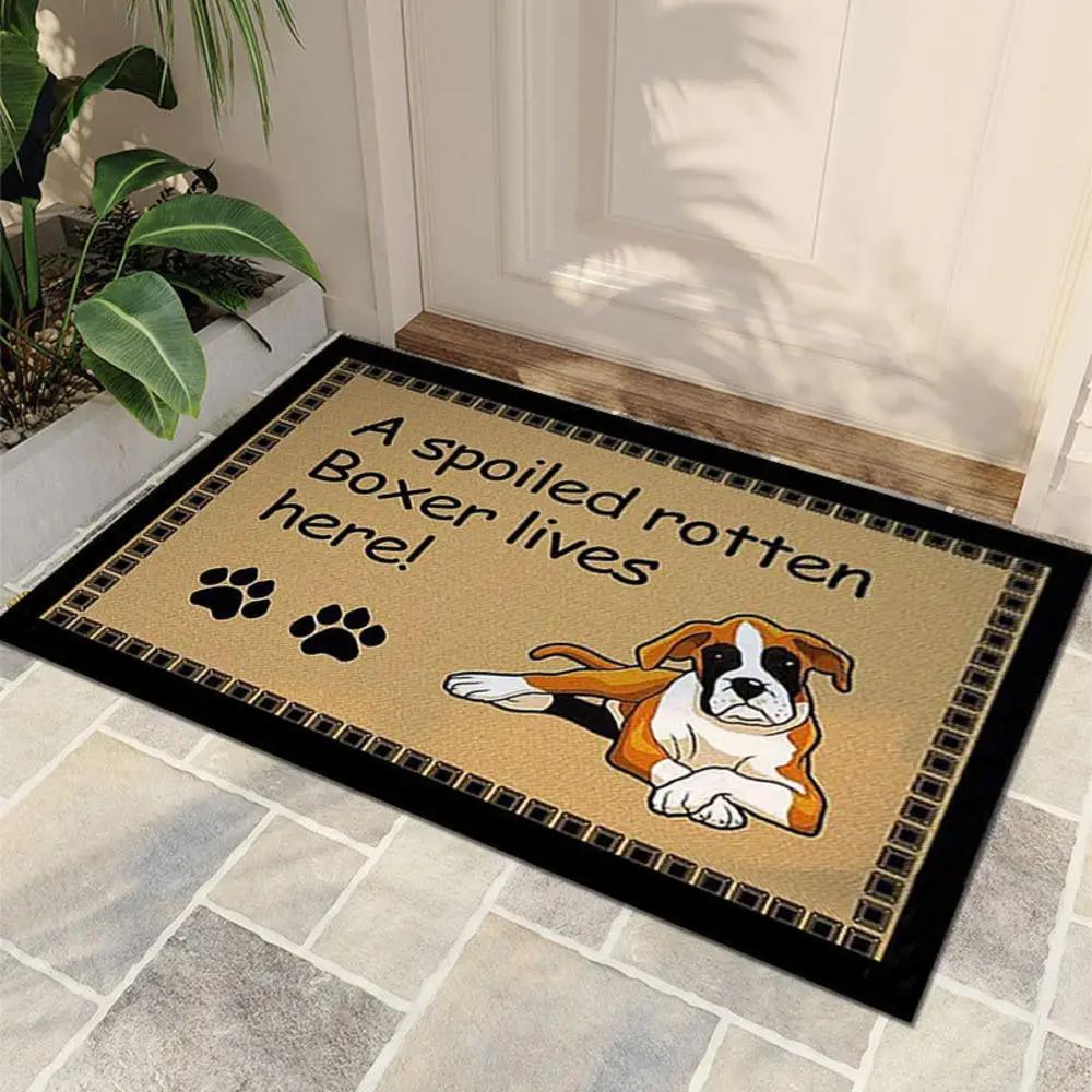 Cute Dog Pattern Door Mat Pet Welcome Rug with Funny Quotes, Non Slip Floor Protector for Home Entrance and Porch
