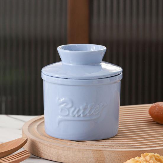 Ceramics Butter Crock with Lid French Butter Dish Keeper Counter Spreadable Soft Butter Container Storage Jar