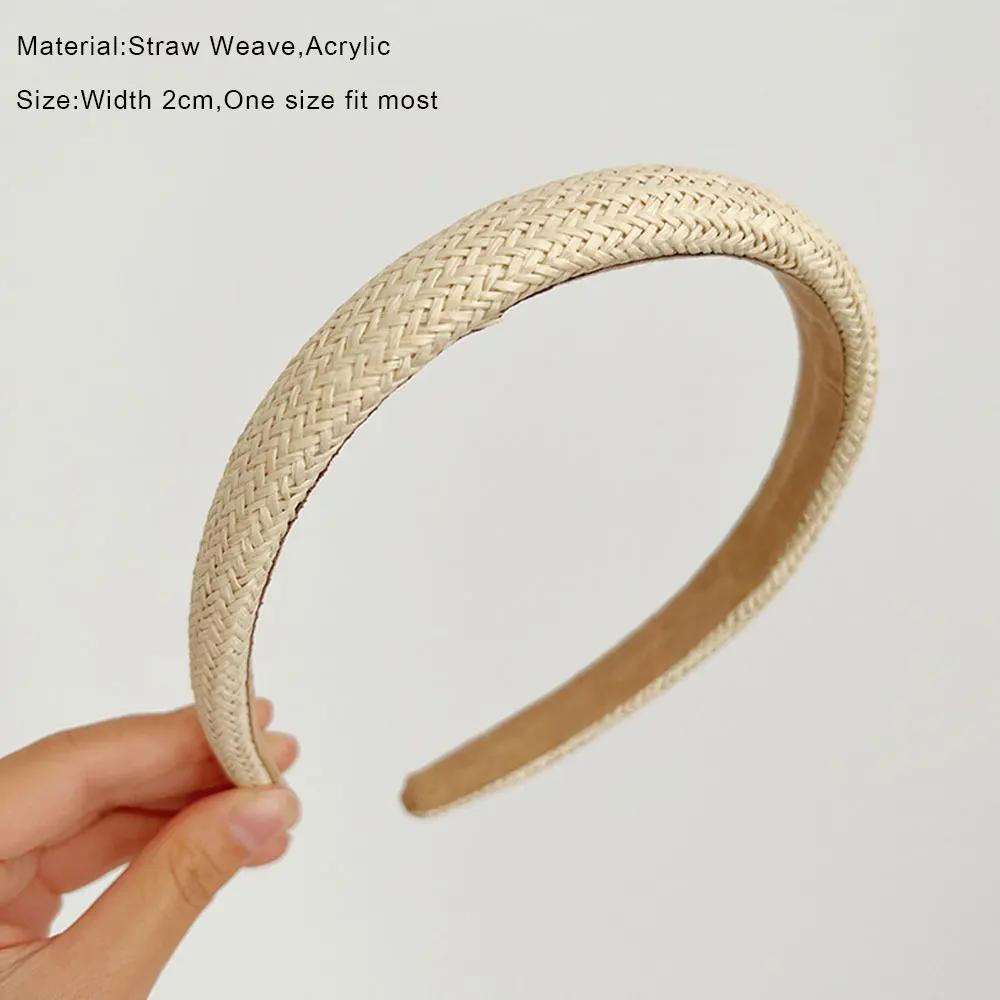 Богемная пляжная соломенная плетеная повязка на голову с перекрестным узлом, женская широкополая плетеная вручную повязка для волос, дорожный праздничный головной убор, аксессуары