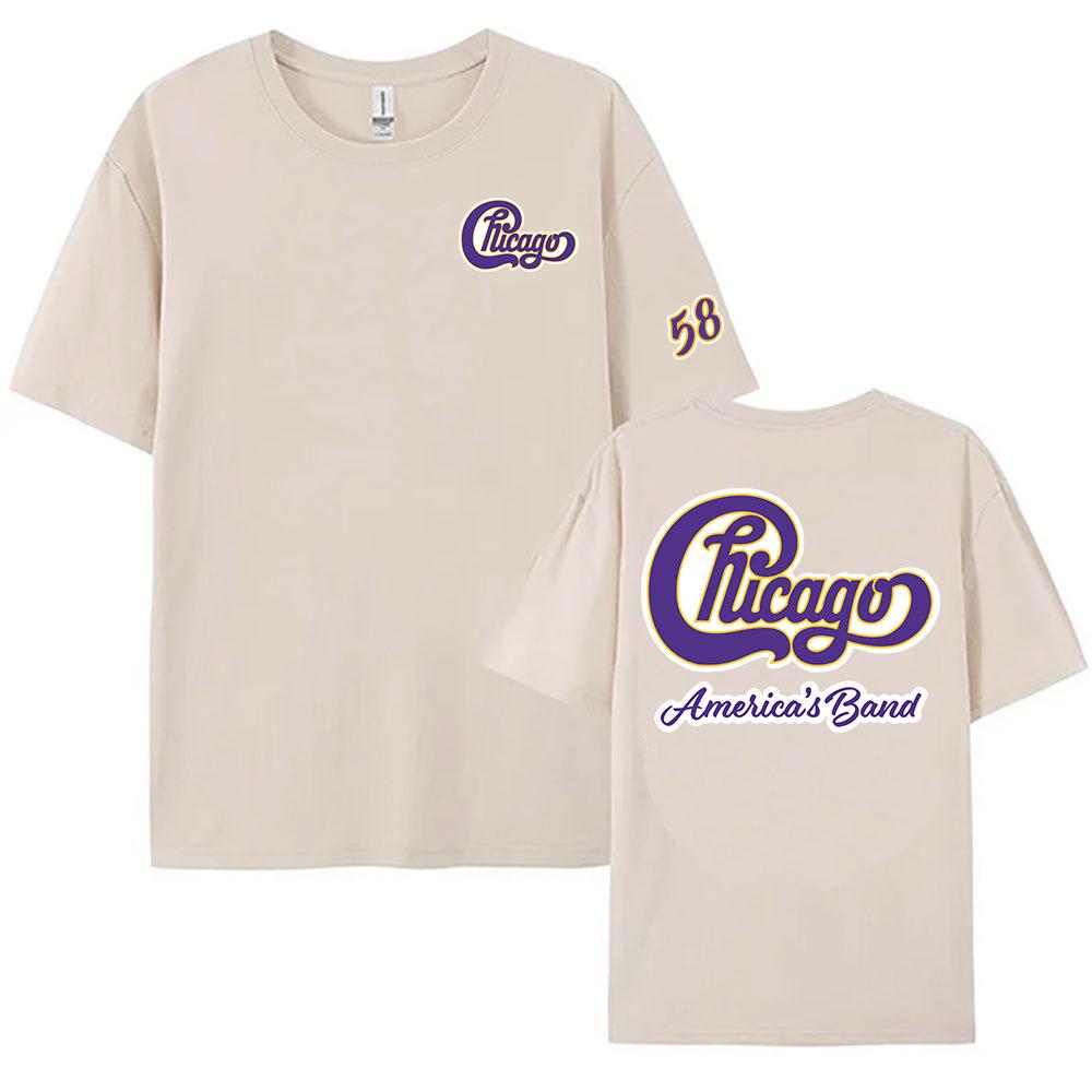 58 Чикаго Американская группа Принтованная футболка Уличная одежда Унисекс Хлопок с коротким рукавом Женская футболка Футболки с графическим принтом Женские рубашки