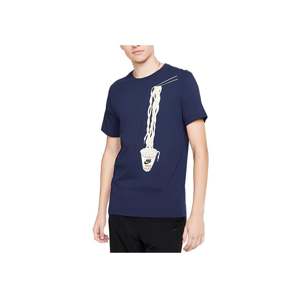Nike Спортивная одежда Ramen Print Short Sleeve Celebrity Neck Knit T Shirt Men Tops Blue CI6302-410