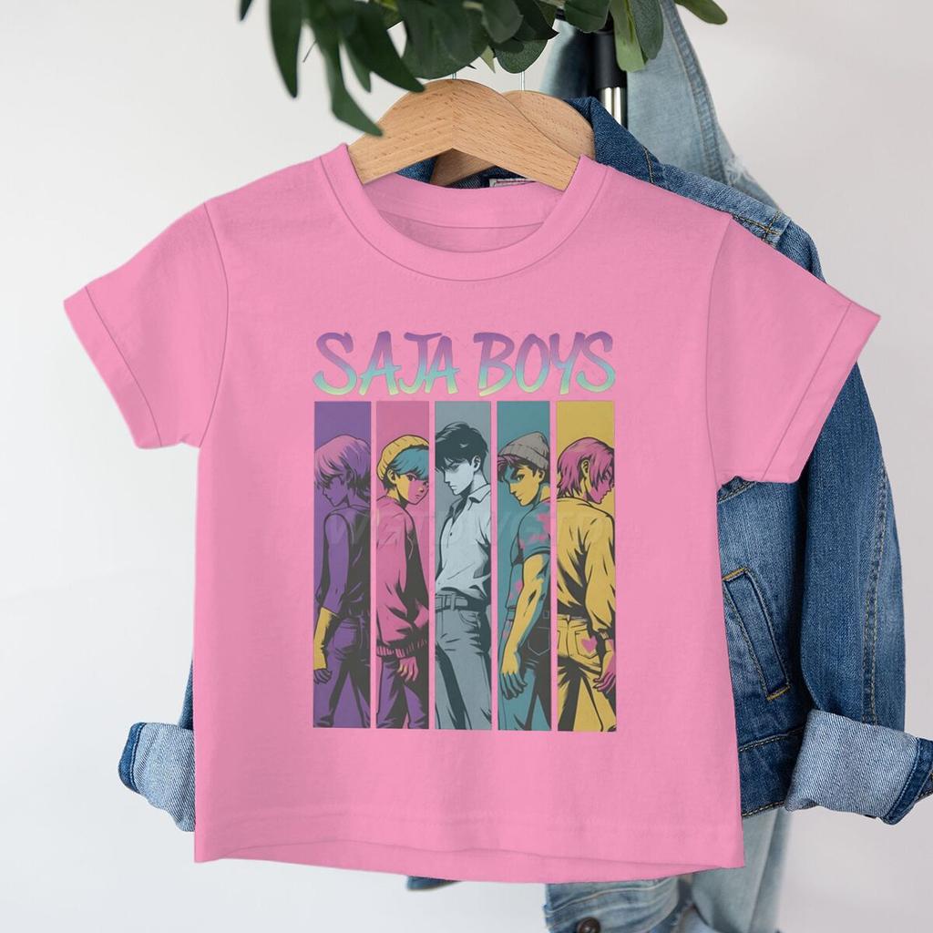 Cute Cartoon Saja Boys T-shirts Kpop Demon Hunters T Shirt Kids Boy Girl Summer Short Sleeve Round Neck Tops Children's Clothing