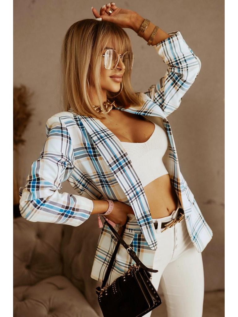 Блейзер цвета розовой розы в клетку с отложным воротником - Коллекция Осень/Зима 2022