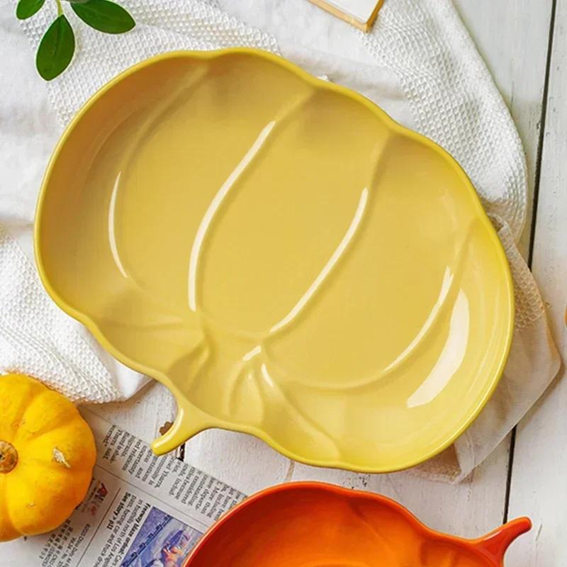 Милые керамические тарелки серии Pumpkin, обеденные тарелки, японские тарелки для пасты, десертов, домашние тарелки для салатов, глубокие тарелки в стиле Ins