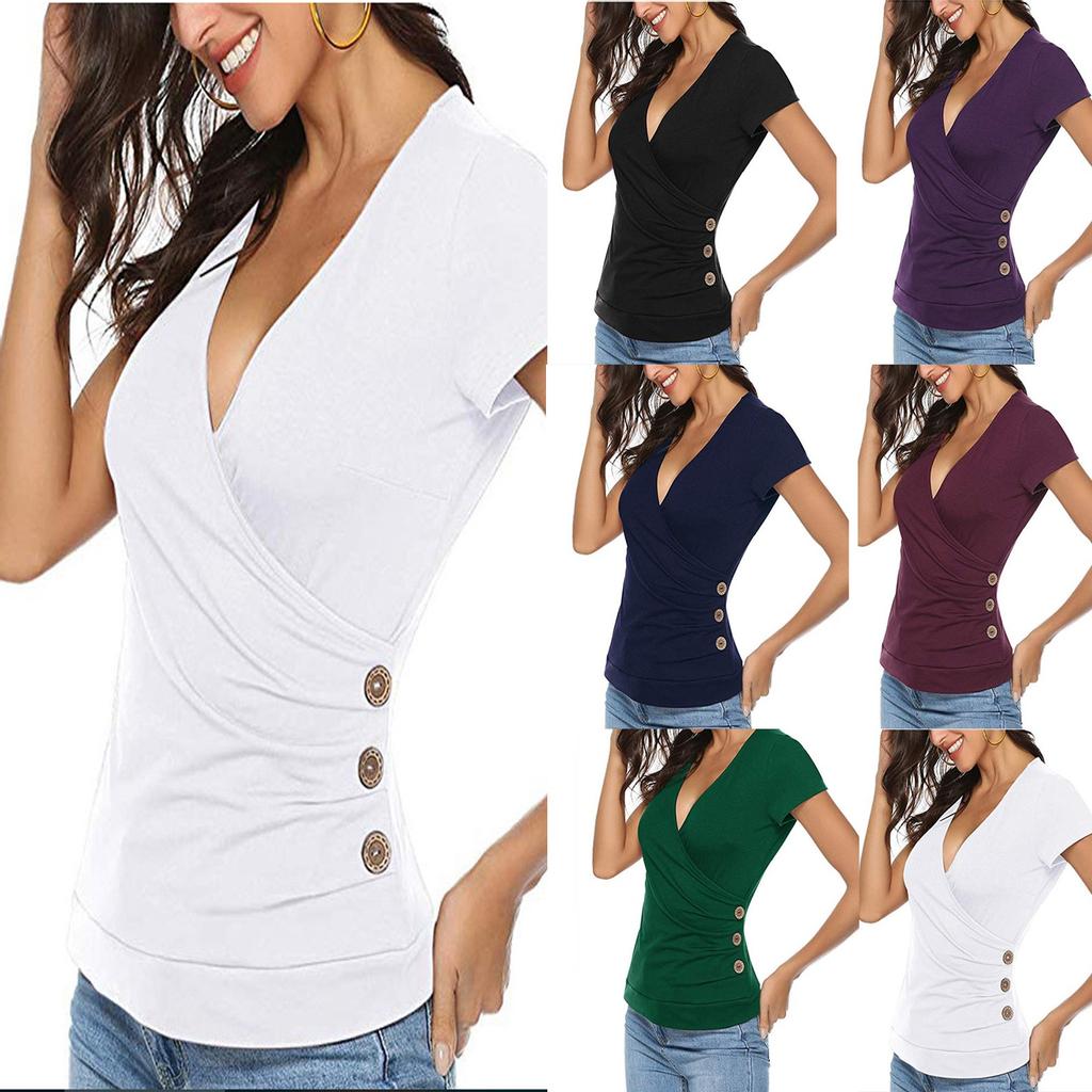 Fashion Women's Summer Short Sleeve V-Neck Slim T-Shirt Casual Tee Tops