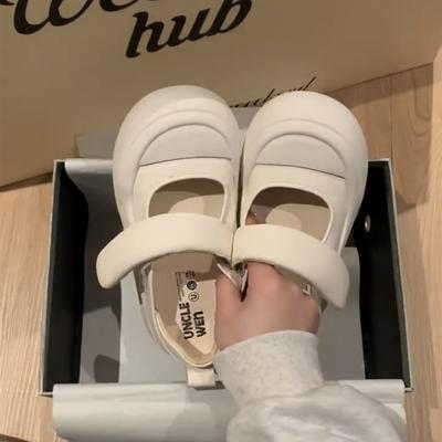 Пухлая мягкая хлебная~ Туфли Мэри Джейн кэжуал с большой головой женские на липучке уродливо милые на платформе белые универсальные одинарные туфли