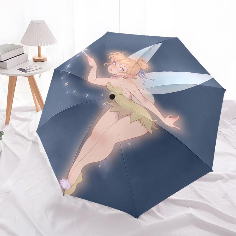 Tinker Bell Theme Automatic Compact Folding Cute Umbrella - Portable and Durable, 8-Bone Iron Umbrella for All Weather0707075