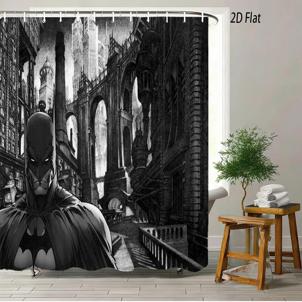 Batman Arkham City Snowy Night Waterproof Shower Curtain, Superhero Bathroom Decor for Fans