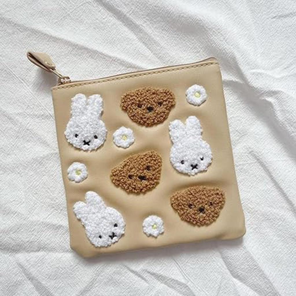 Miffy Boris Квадратный чехол Чехол для хранения Косметичка Мини-кошелек Чехол для мелочей Легкий для переноски Вышивка Милый Стильный Розовый