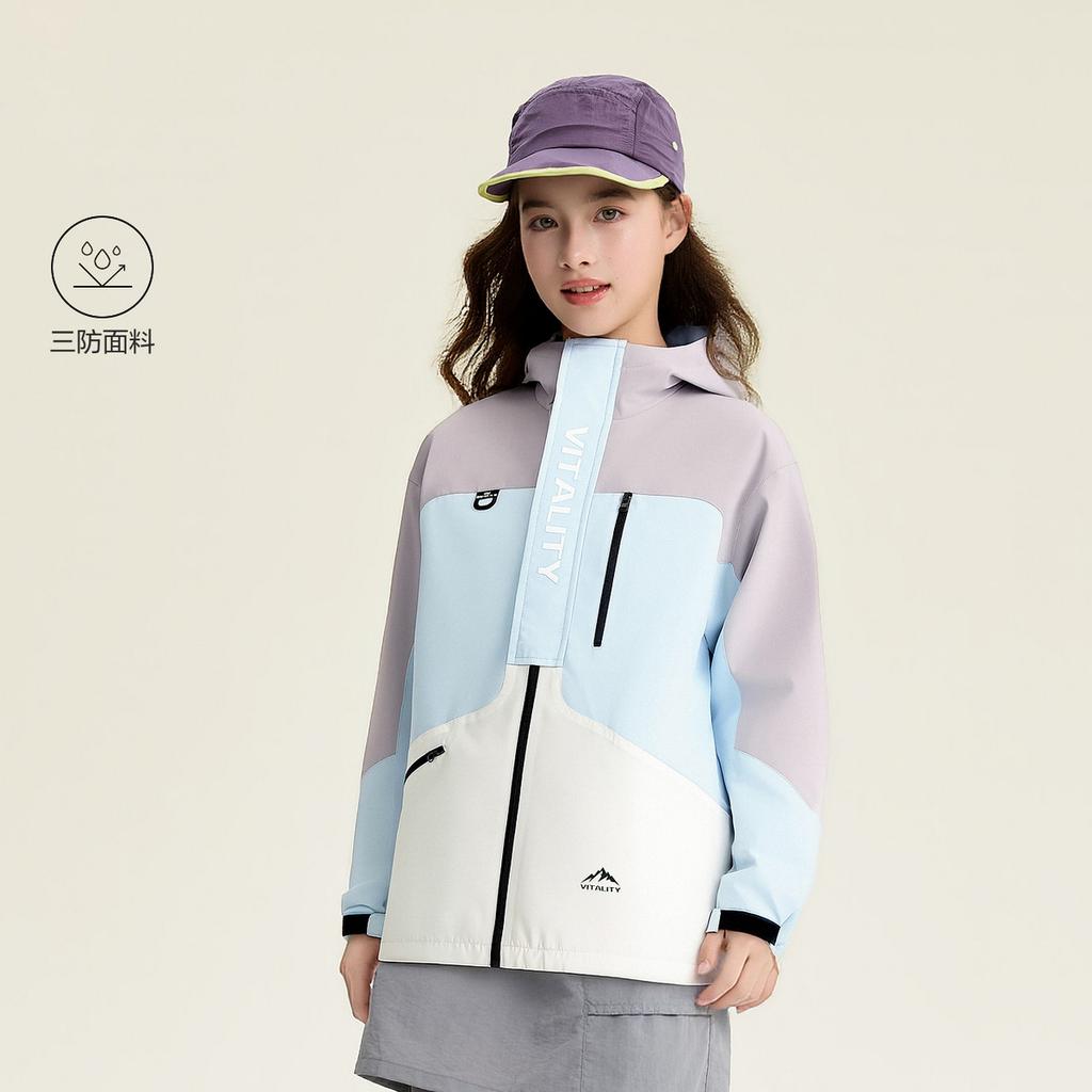 Mountain Color blocked Outdoor Clothing Girls' 26 Spring Clothes, Middle and Large Children's Fashion Velvet Three proof Coat
