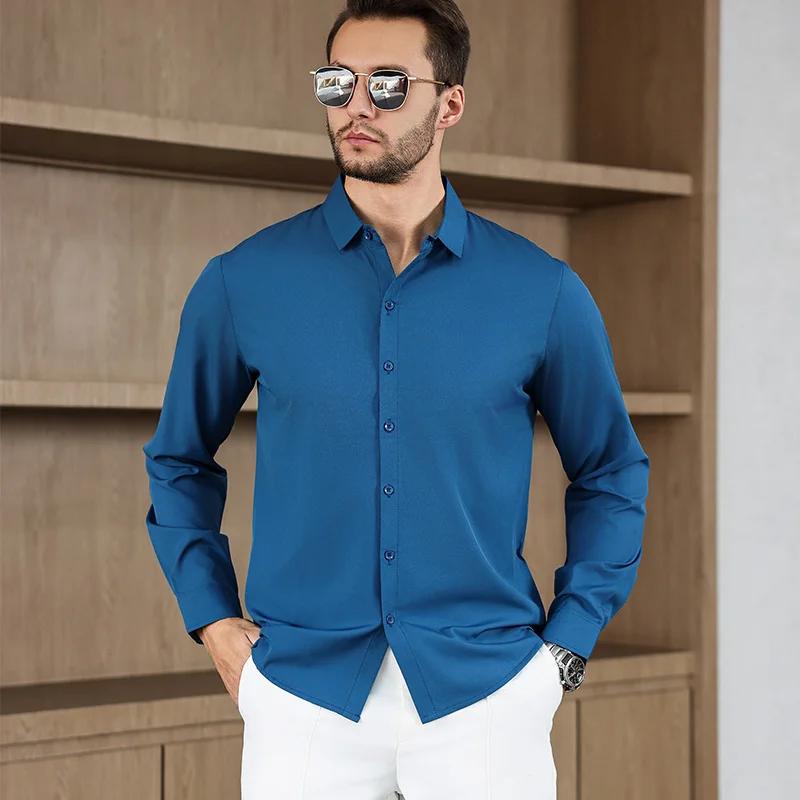 Новая мужская рубашка business casual с длинным рукавом, однотонная, устойчивая к складкам, не мнется, удобная, для любого сезона, универсальный топ