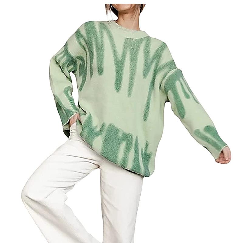 Женский вязаный свитер свободного кроя с принтом в ленивом стиле Осень/Зима 2025