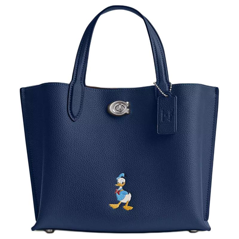 Coach Сумка-тоут Willow 24 с логотипом бренда, застежкой-молнией, текстурированной кожей, сумка-шоппер, сумка через плечо, средняя, женская, темно-синяя