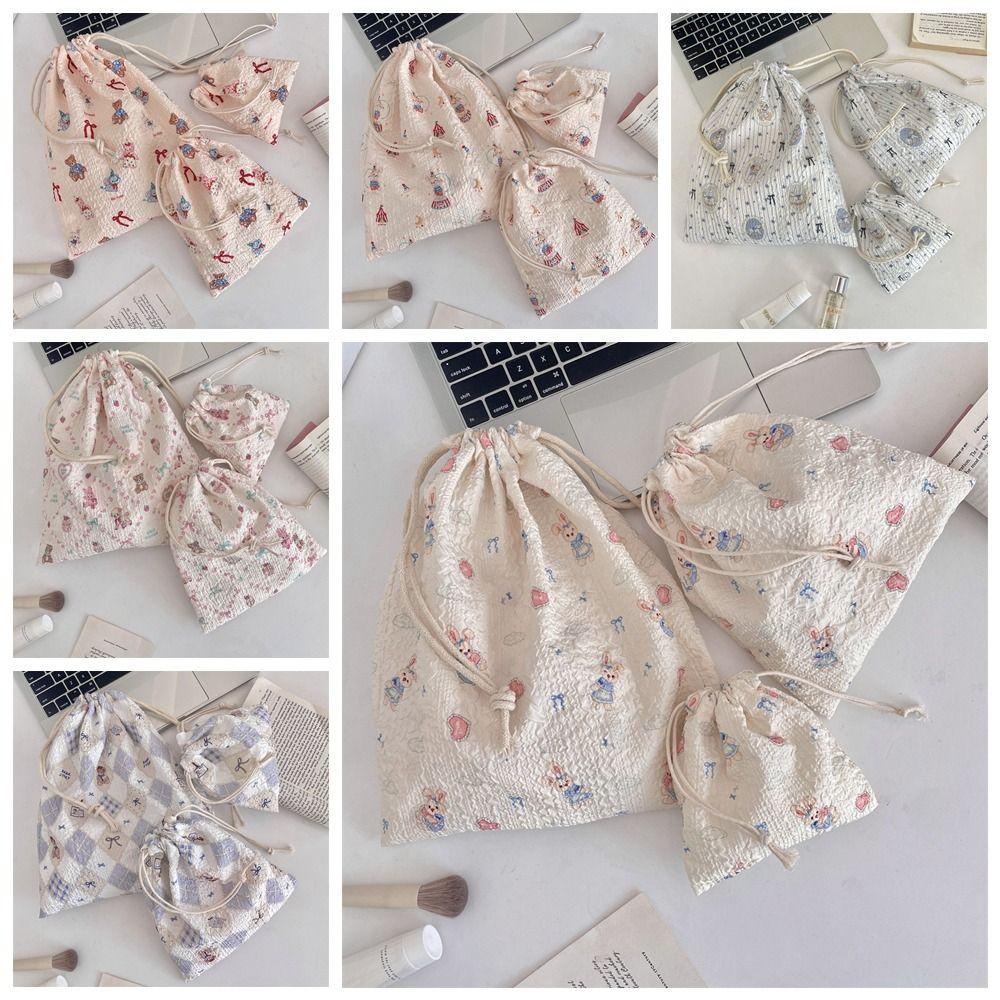 3Pcs/set Printing Drawstring Storage Bag Large Capacity Small Item Pouch  Women