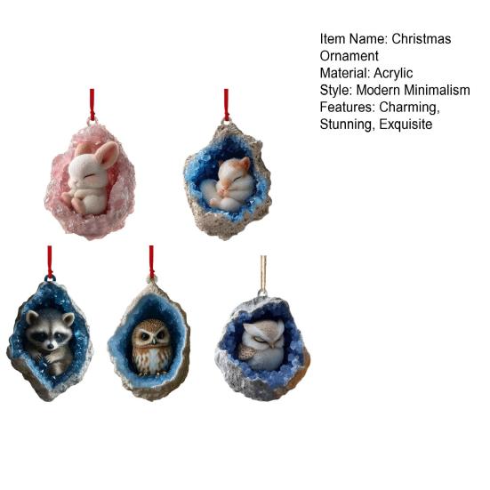Geode Animal Decoration 2D Acrylic Forest Crystal Cave Little Animals Christmas Hanging Ornament for Xmas Tree Decor