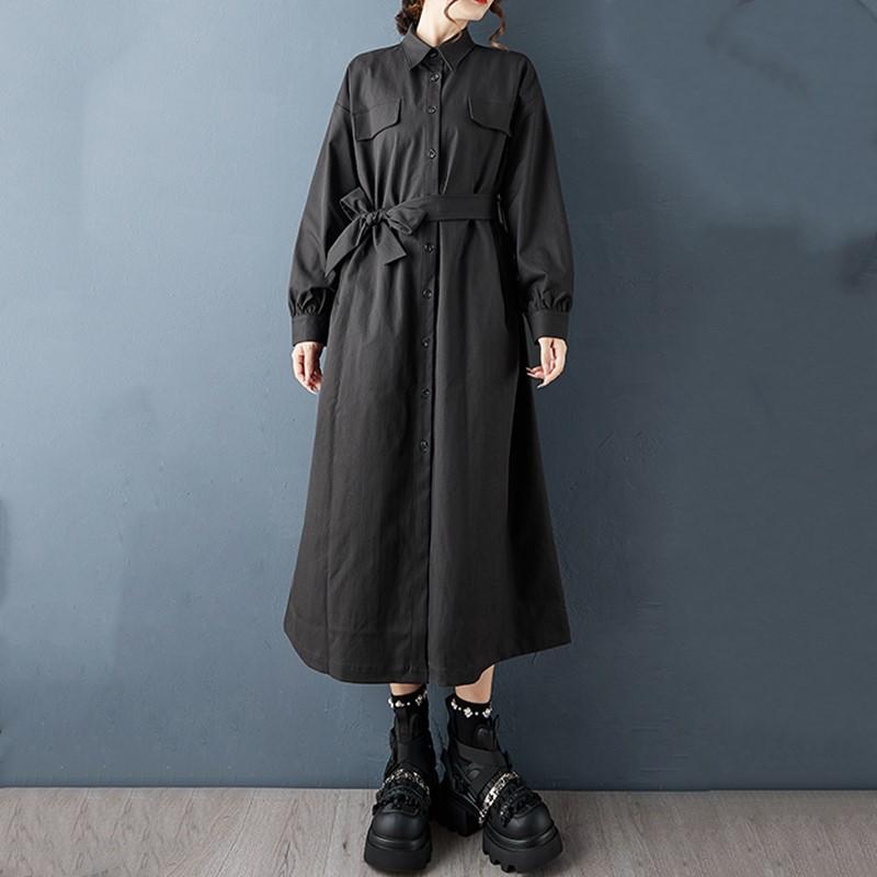 Long Sleeve Plus Size Black Vintage New In Dresses for Women Spring Autumn Casual Loose Shirt Dress
