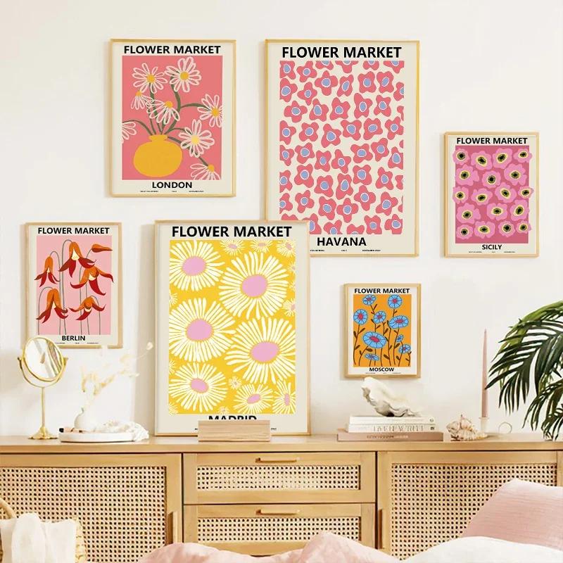 Цветочный рынок Настенное искусство Украшение Красочные весенние цветы Холст Картина Абстрактная Гостиная Комната Постер Украшение для дома