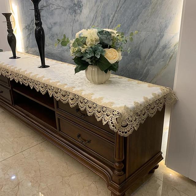 Скатерть прямоугольная европейская кофейная вышитая кружевная тумба под телевизор, чехол для стола, скатерть из ткани с длинной полоской, пылезащитный чехол