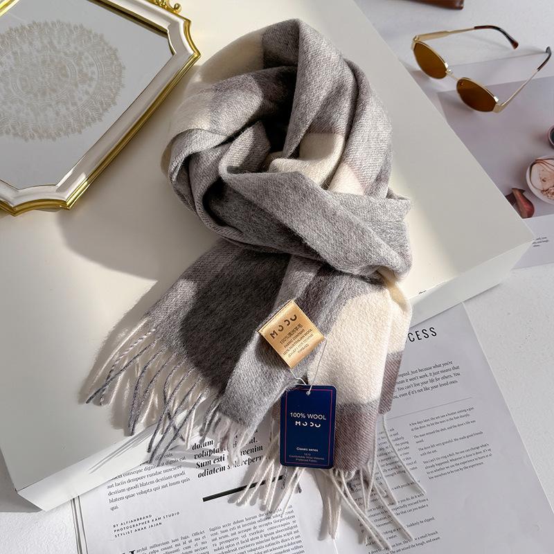 100% Wool Australian Pure Wool Plaid Scarf Winter Versatile Warm Couple Scarf