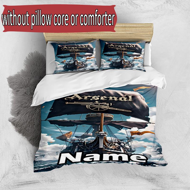 3pcs Duvet Cover Set (1*Duvet Cover + 2*Pillowcase, Without Core), Custom Name football team Pattern Bedding Set, Home Bedroom Decor Gift