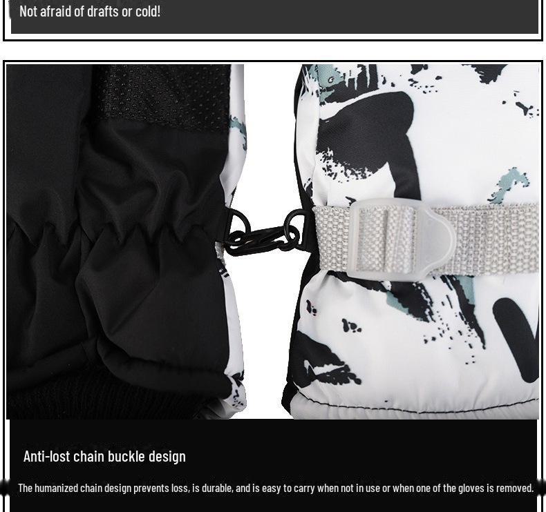 Холодостойкие, водонепроницаемые лыжные перчатки с рисунком граффити для мужчин и женщин. Утолщенная бархатная подкладка обеспечивает тепло и нескользящее сцепление.