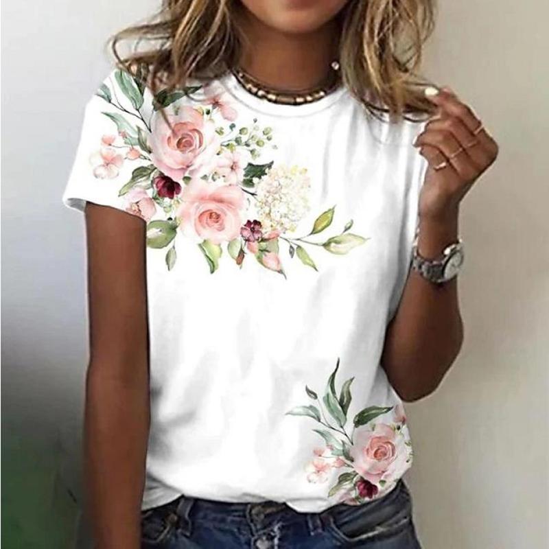 Модная футболка с круглым вырезом и 3D-принтом, женская футболка с коротким рукавом, свободная футболка, летний женский повседневный пуловер EMA