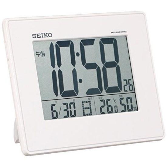 Seiko Clock Alarm Radio-controlled Digital Wall Table Use Calendar Temperature Humidity Display Large Screen White Pearl SQ770W