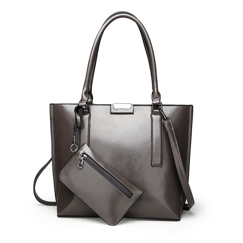 Женский комплект из 2 предметов, повседневная сумка-тоут, высококачественная масляная восковая мягкая кожа, элегантная офисная сумка и кошельки, черная роскошная сумка в стиле ретро, ​​новинка 2022 года