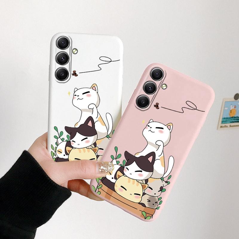Cat Patterned Soft Silicone Case For Samsung A55 M35 S24 FE Xiaomi Redmi Note 13 Pro iPhone Huawei Honor 200 Realme Camera Protective Shockproof Cover