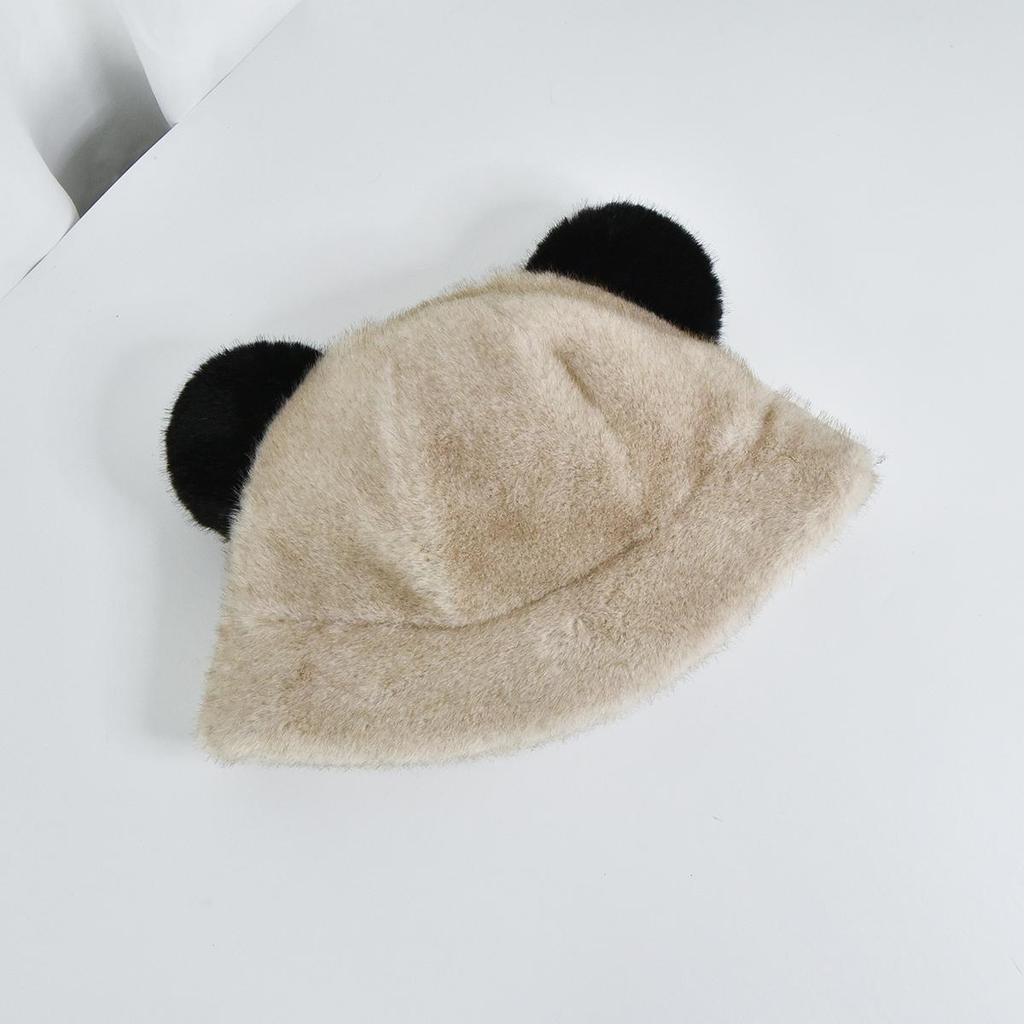A Faux Mink Fur Environmentally Friendly Artificial Fur Bear Ear Hat for Women with Thick Winter Ear Protection