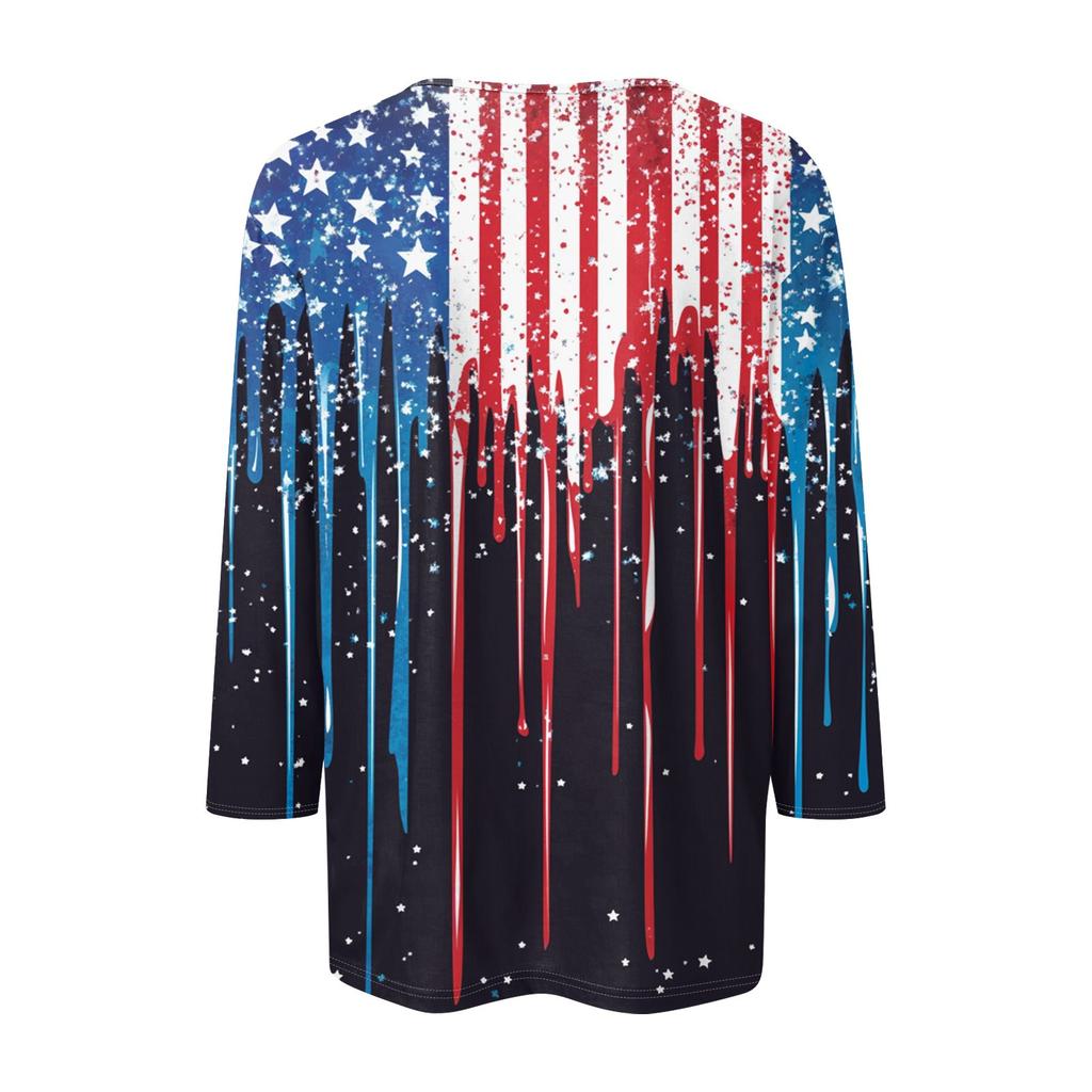 Women's Fashion Casual Seven-Point Sleeve Print Round Neck Top