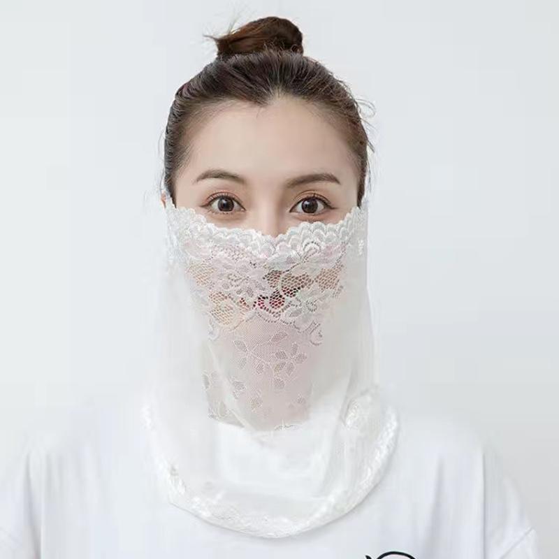 Женская вышитая маска с защитой от ультрафиолета, многоцветная, летняя, с клапаном на шею, дышащая, кружевная, аксессуары для велоспорта