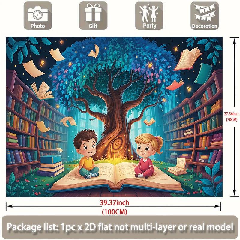 2D plane, 1 piece of magic library banner - Magic Tree theme with book design
