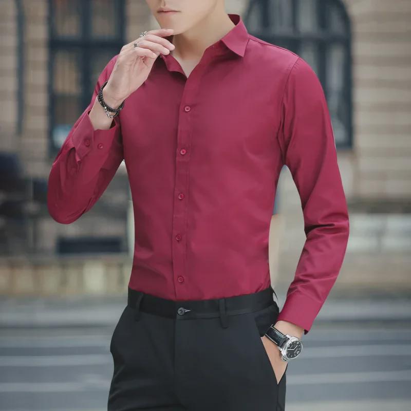 Men's Slim Fit Long-Sleeve White Shirt - Trendy Korean Business Style for Spring and Autumn