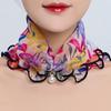 Lace Elegant Thin Neckerchief Colorful Print Mesh Scarf Faux Pearl Pendant Neck Scarf Gauze Women Accessories