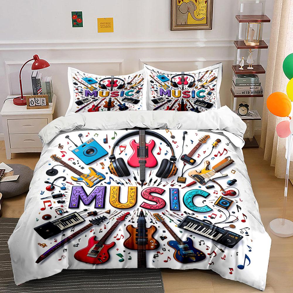 Music Instruments Colorful Design Bedding Duvet Cover Set Duvet Cover Pillowcases (1*Duvet Cover 2*Pillowcases, without duvet insert)