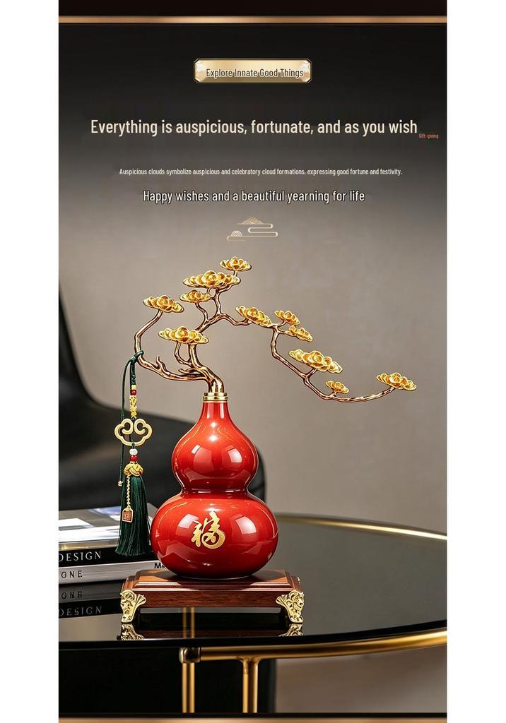 Gourd Ornament: Luxurious Chinese Home Decor for Living Room or Office – Attracts Fortune and Prosperity, Perfect Housewarming Gift