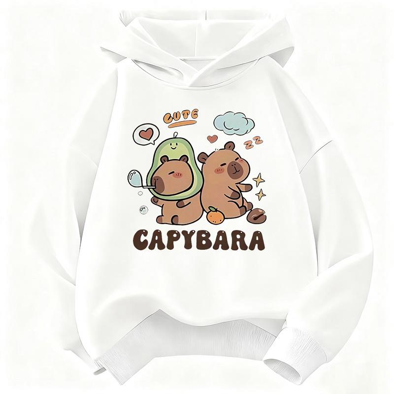 Fashion Children Hoodie, Sweet Cartoon Capybara Friends With Lettering Decor Pattern Pullover Sweatshirt, Fall Winter Casual Sport Long Sleeve Top