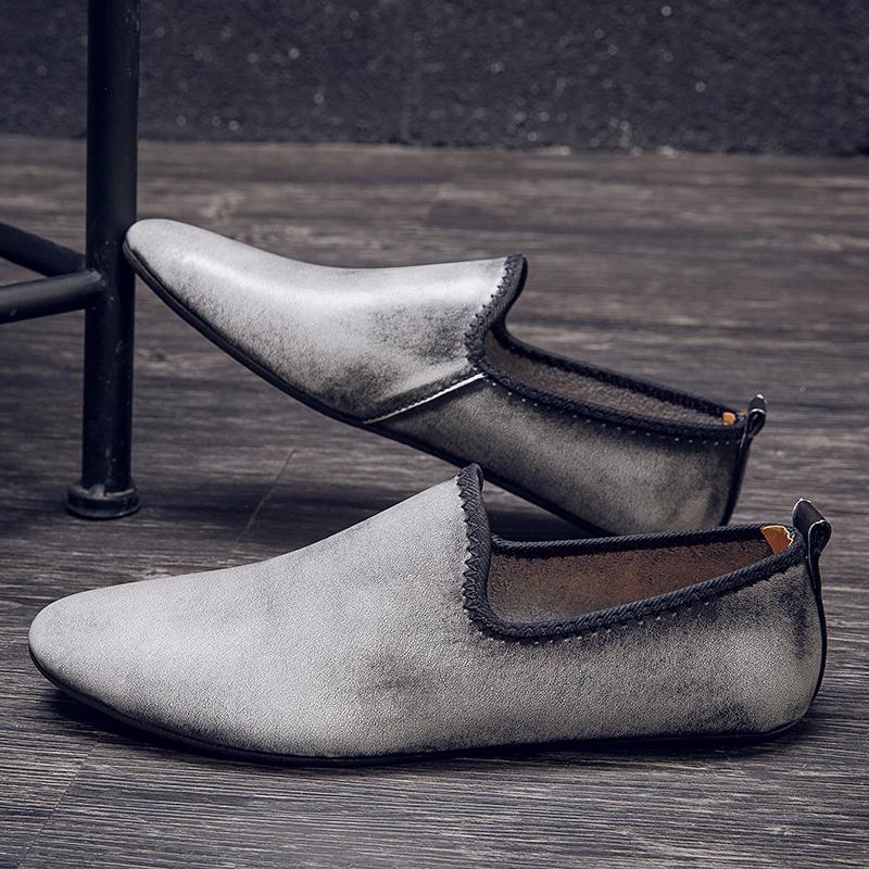 Мужская повседневная обувь из натуральной кожи Модные мужские лоферы Ручная работа Мокасины Уличные слипоны Мужские элегантные туфли для вождения
