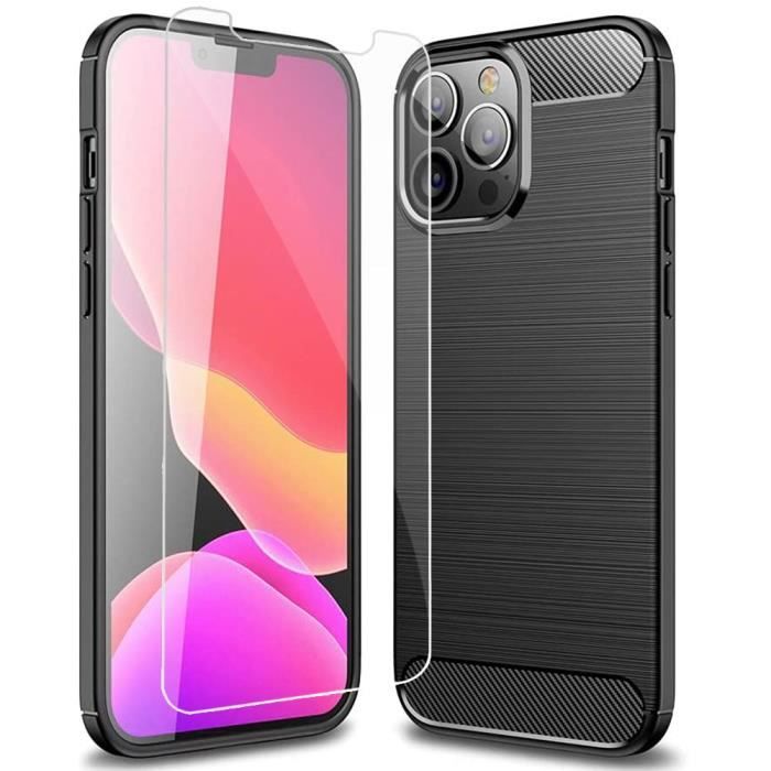 Coque Pour iPhone 13 Pro Max (6,7) Silicone Noir et 2 Verres Trempés Vitre Protection d'écran