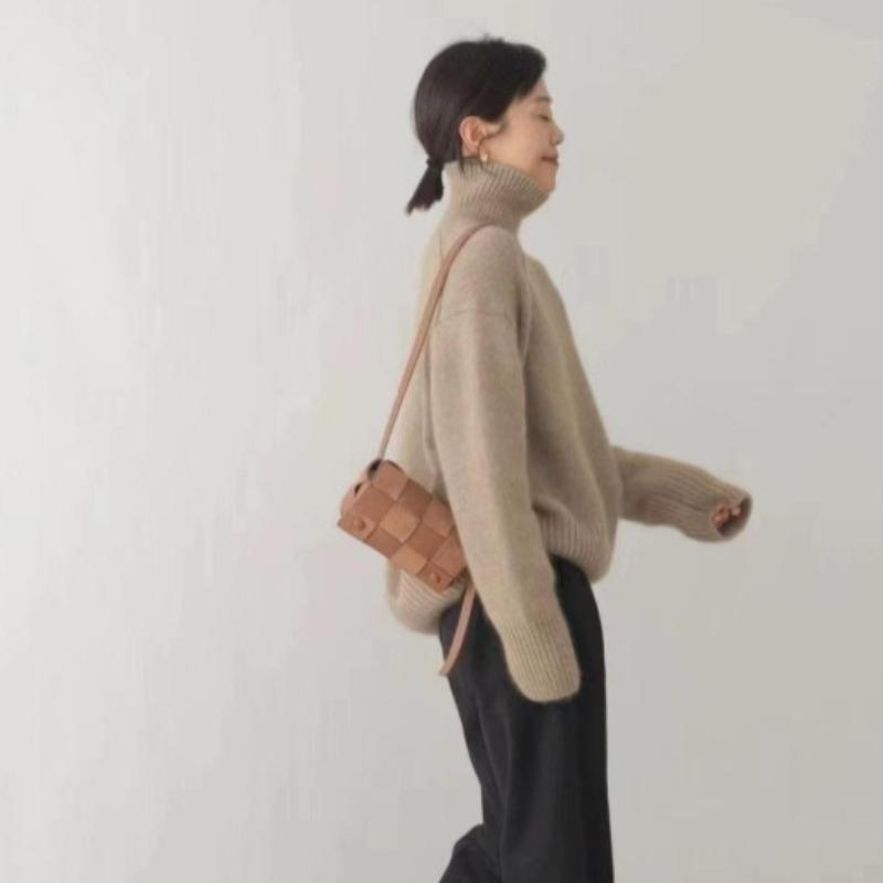 Мягкий липкий свитер с высоким воротом, женский свитер больших размеров, осень и зима, удобный свободный простой вязаный свитер