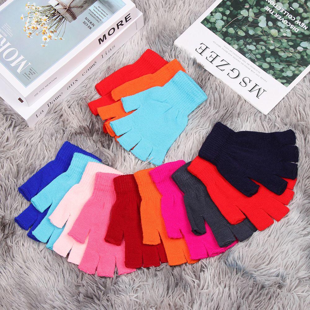 Hot Sale Candy Color Keep Finger Warm Half Finger Mittens Knitted Gloves Short Thick Warm