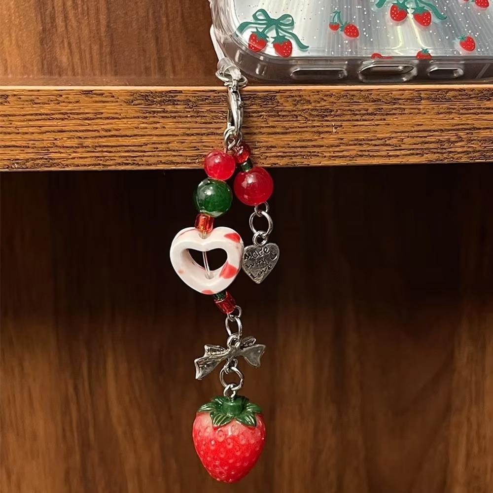 Acrylic Strawberry Keychain Pendant Bag Hanging Car Keyring Strawberry Beads Phone Chain Gifts