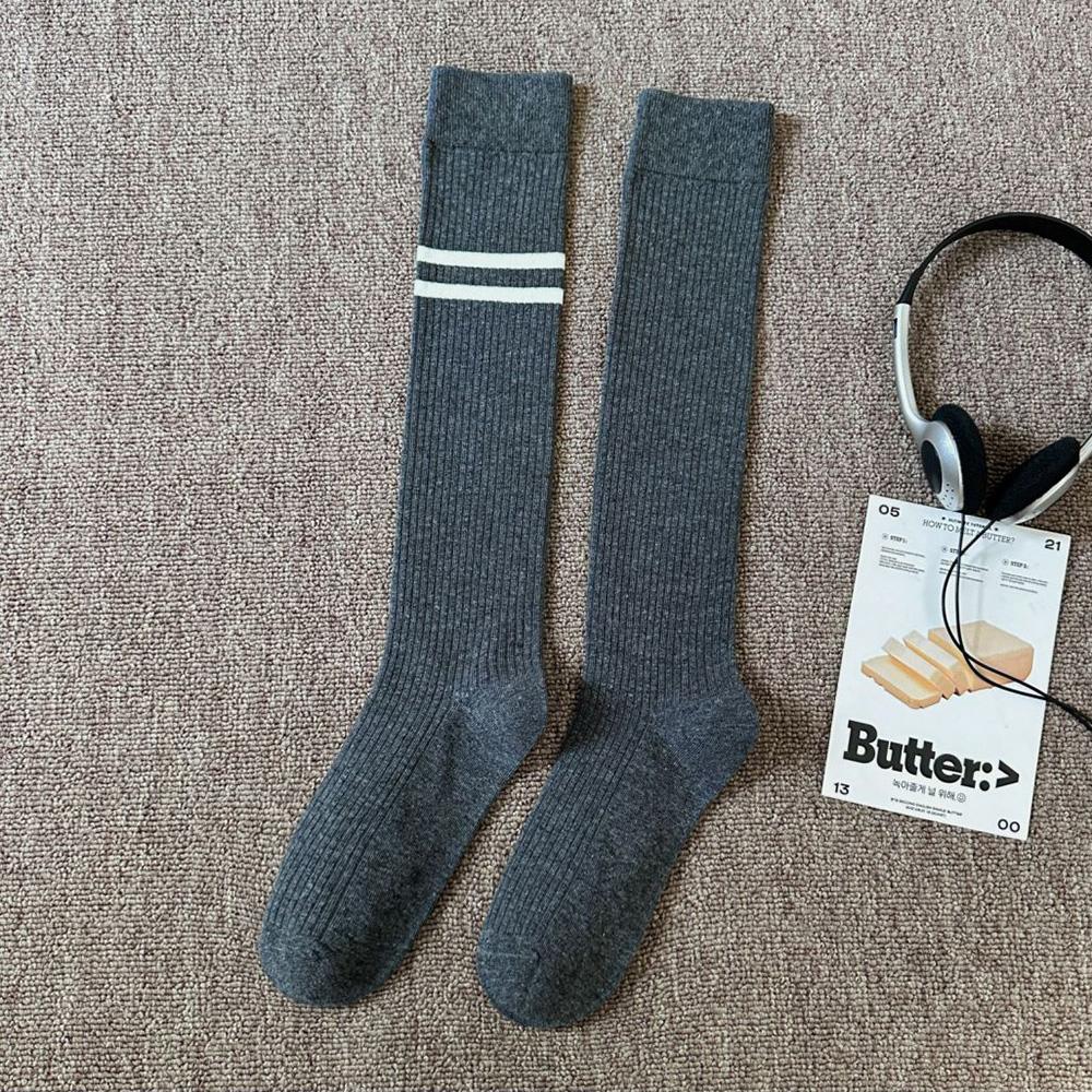 1 Pair/Lot Fashion Two Stripe Women's Calf Socks Autumn Winter Long Female Sokcs Korean Style Cycling Leg Socks High-Quality